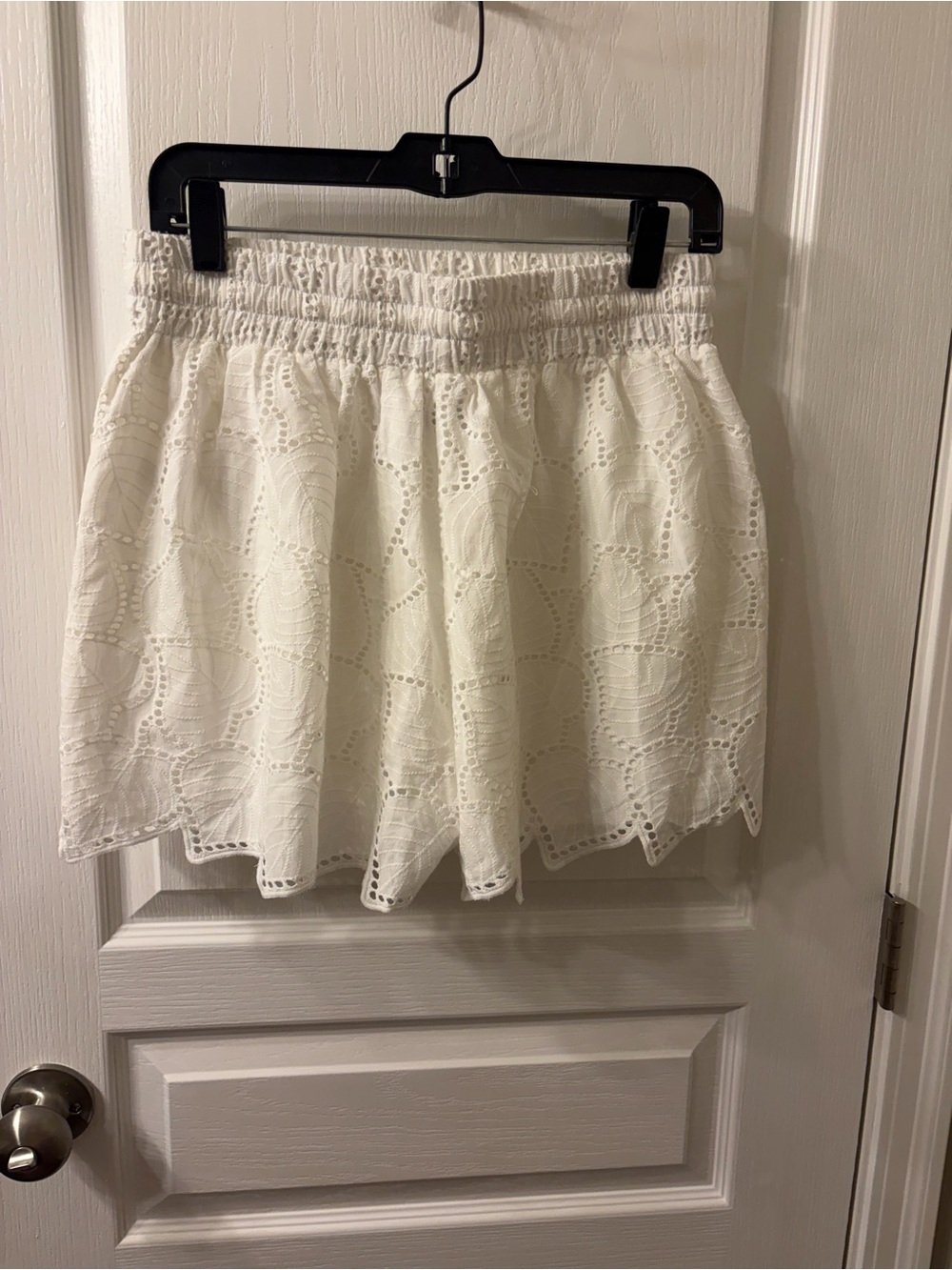 Anthropologie White Eyelet Elastic-Waist Shorts